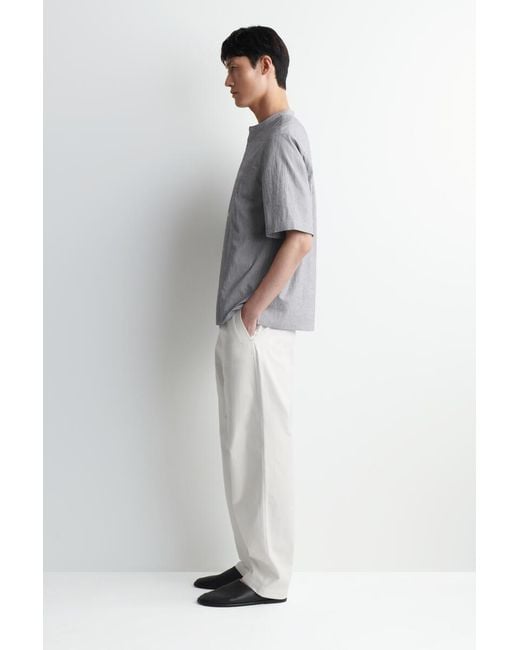 COS Gray Relaxed-Fit Seersucker Grandad-Collar Shirt for men