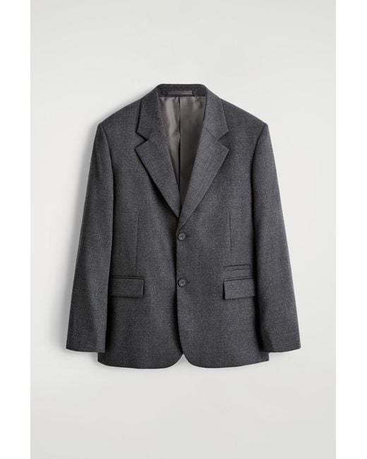 COS Gray Single-Breasted Wool Blazer for men
