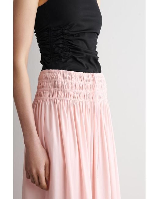 COS Pink Ruched-Waist Midi Skirt