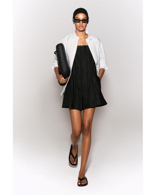COS Black Sculpted Pleated Linen Playsuit