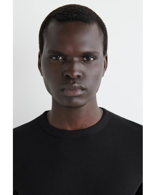 COS Black Slim Ribbed Cotton Long-Sleeved T-Shirt for men
