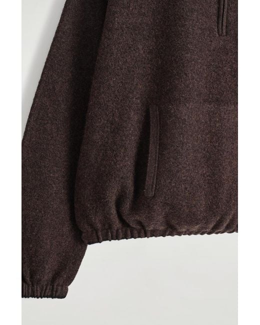 COS Brown Boiled Merino Wool Zip-Up Sweater