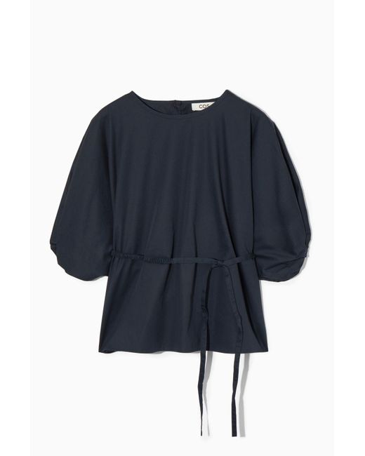 COS Blue Belted Puff-sleeve Blouse