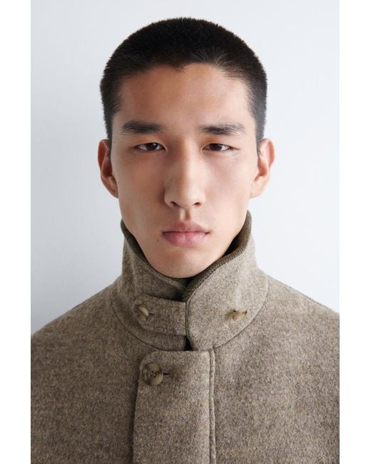 COS Brown Ribbed-Collar Boiled-Wool Jacket for men