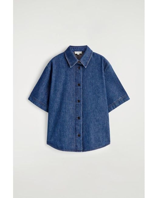 COS Blue Boxy Short-Sleeved Denim Shirt