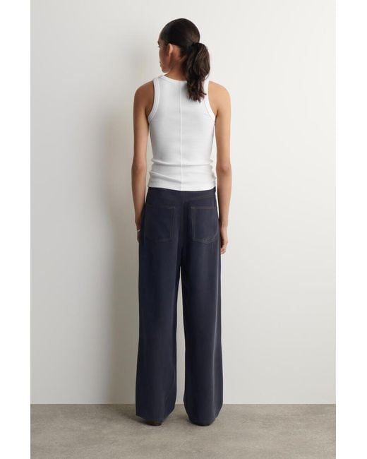 COS Blue Denim-Effect Silk Trousers