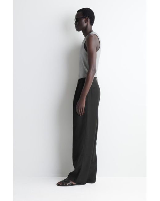 COS Black Belted Linen-Blend Relaxed-Fit Wide-Leg Pants for men