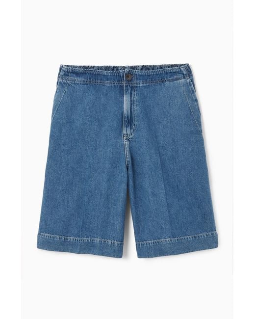 COS Blue Elasticated Longline Denim Shorts for men