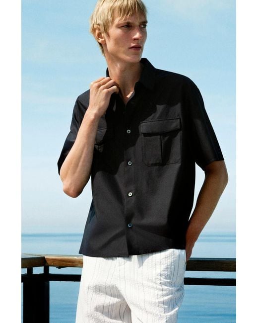 COS Blue Striped Cotton Jacquard Shirt for men