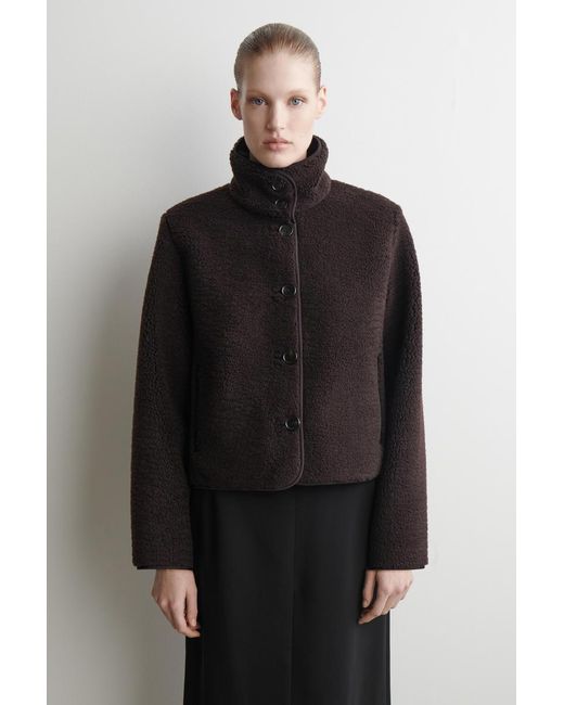 COS Black Funnel-Neck Teddy Jacket