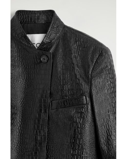 COS Black Cropped Croc-Effect Leather Blazer