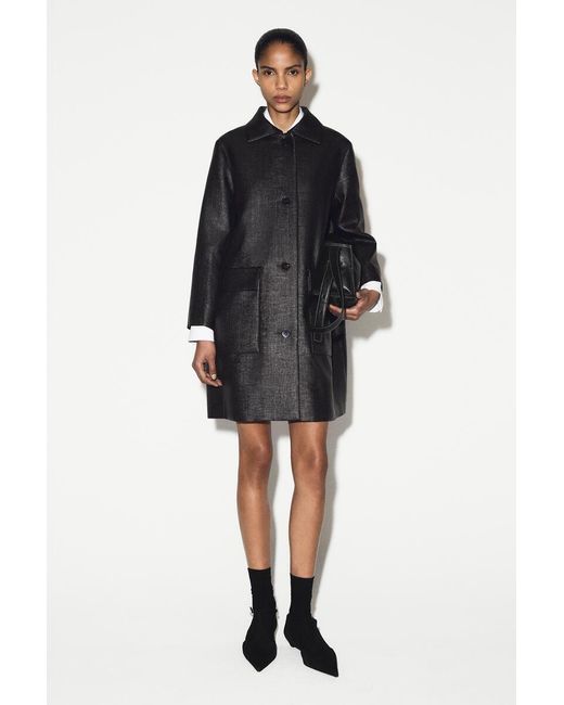 COS Black Textured Single-Breasted Coat