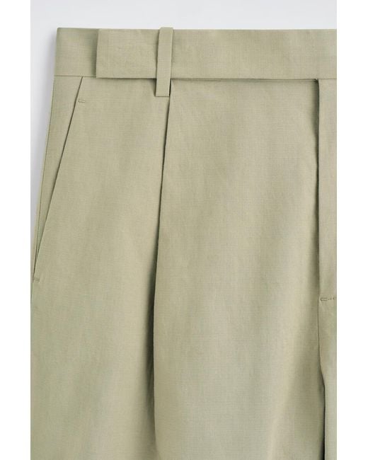 COS Green Cotton-Linen Relaxed-Fit Barrel-Leg Trousers for men