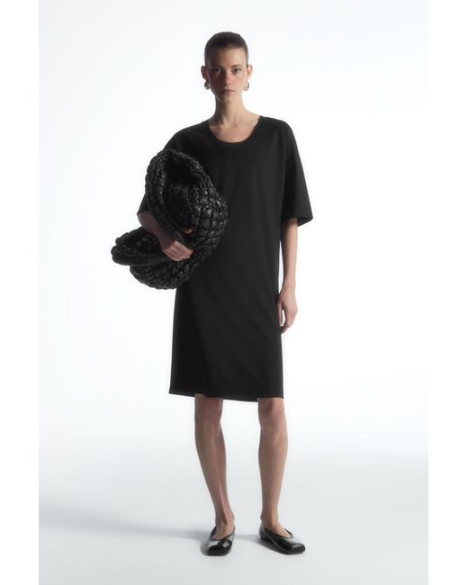 COS Black Draped Mini T-shirt Dress