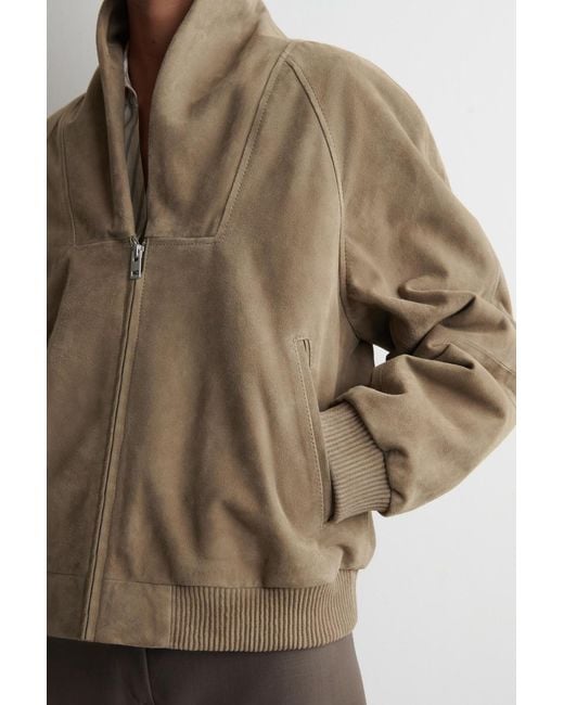 COS Natural Shawl-Collar Suede Bomber Jacket