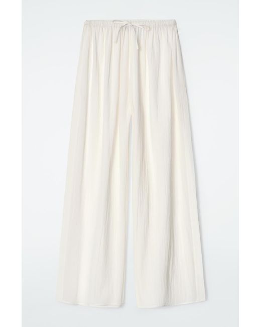 COS White Crinkled Cotton Beach Trousers