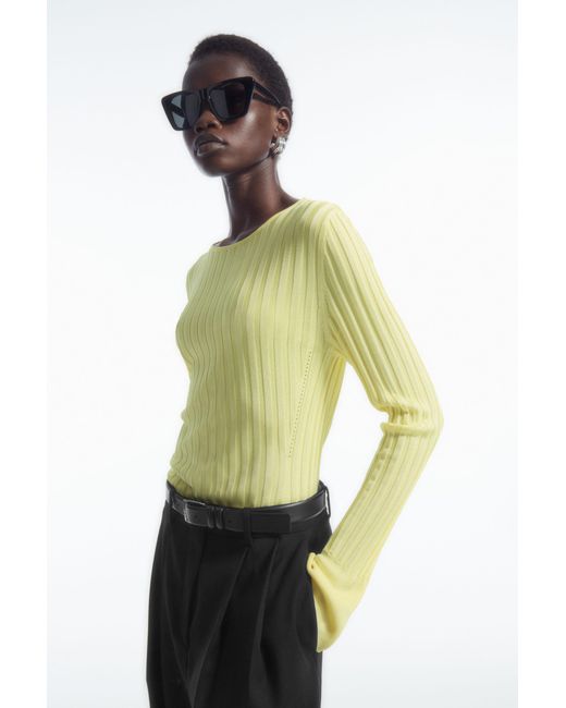 COS Yellow Rib-knit Long-sleeved Top