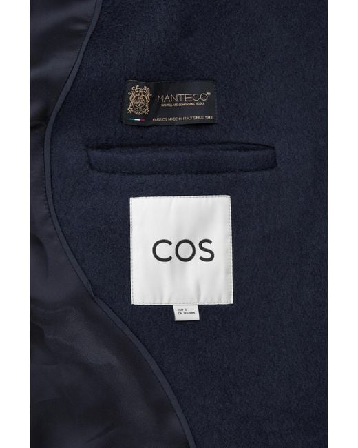 COS Blue Double-breasted Short Wool-blend Coat