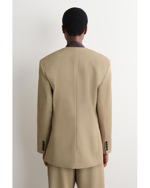 COS Natural Collarless Wool-Twill Blazer