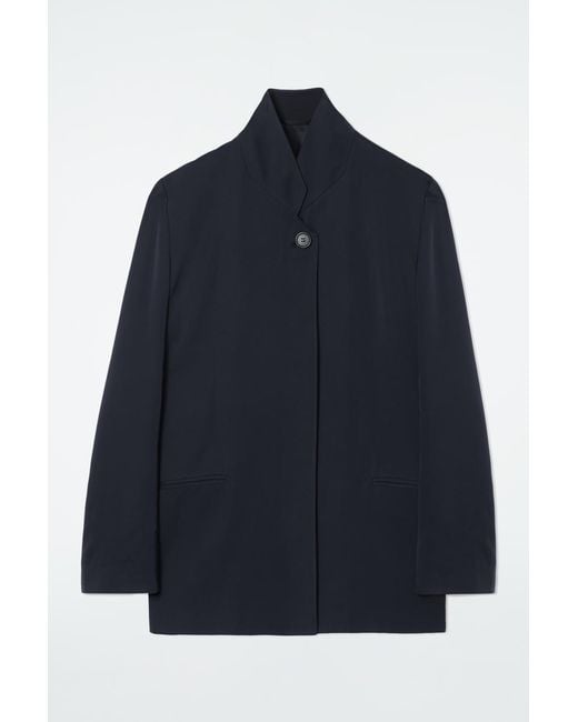 COS Blue Stand-collar Satin Tuxedo Blazer