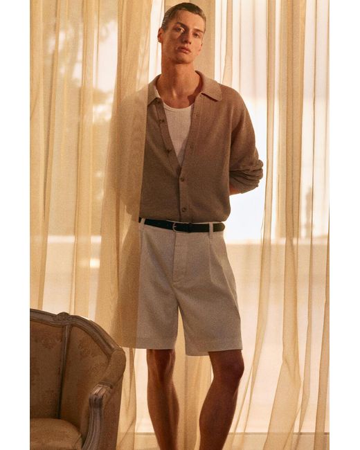 COS White Pleated Denim-Herringbone Shorts for men