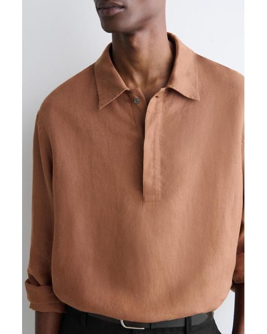 COS Black Linen Popover Shirt for men