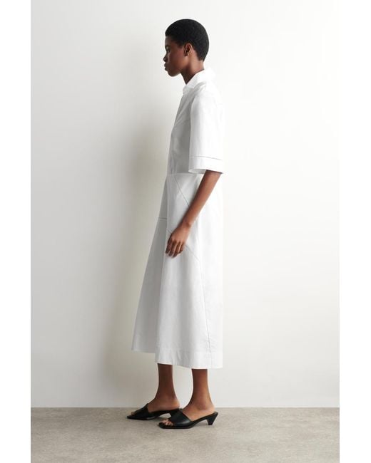 COS White Embroidered Pima Cotton Midi Dress