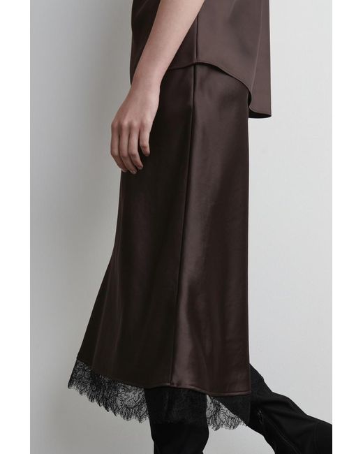 COS Brown Lace-Trimmed Satin Midi Skirt