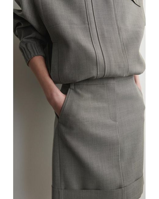 COS Gray Turn-Up Wool-Blend Pencil Skirt