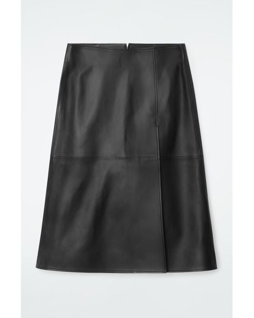 COS Black Leather Midi Skirt