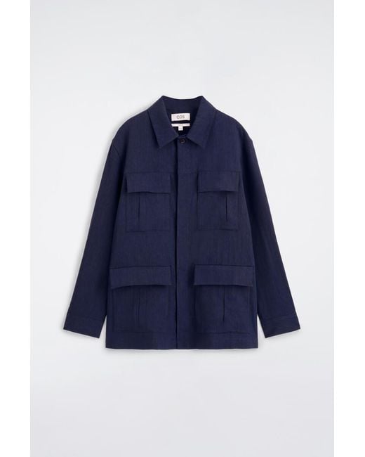 COS Blue Relaxed Linen Utility Overshirt for men