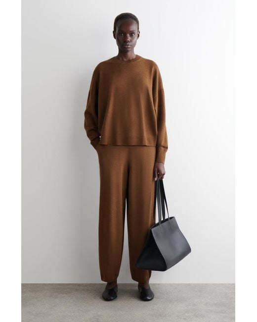 COS Brown Merino Wool Crew-Neck Sweater