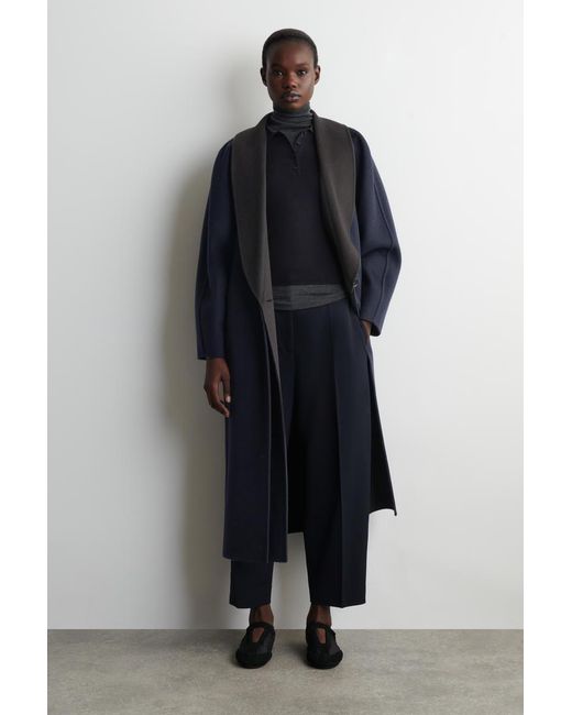 COS Blue Wool-Blend Barrel-Leg Pants