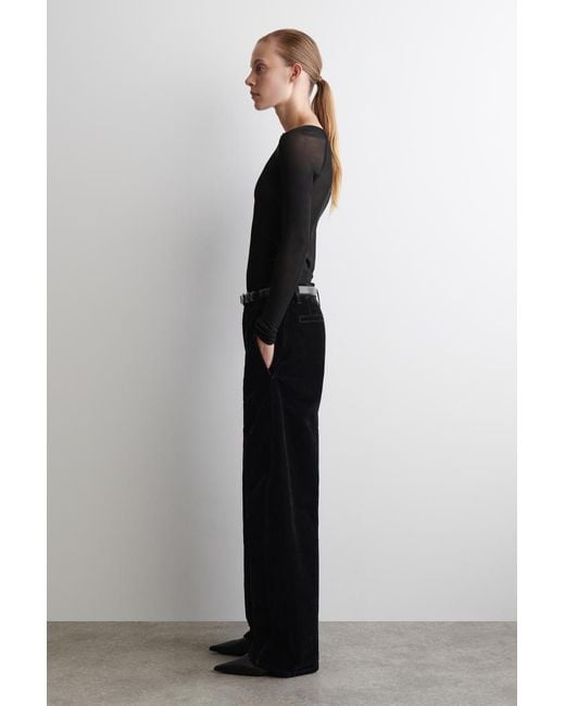COS Black Flocked-Denim Barrel-Leg Trousers