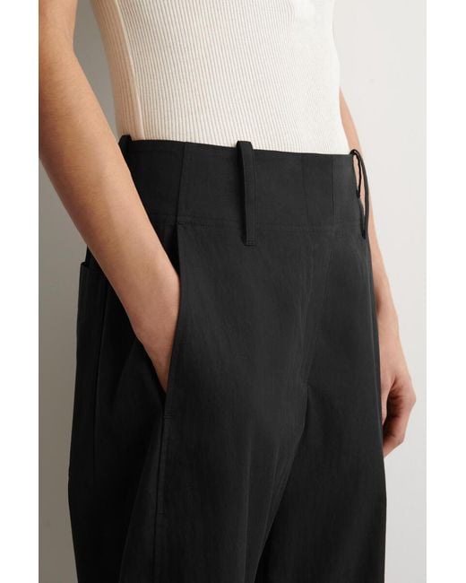COS Black Barrel-Leg Pima Cotton Trousers