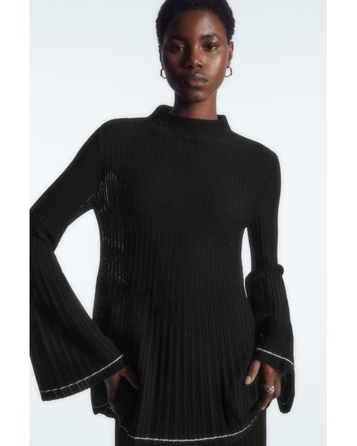 COS Black Pleated Knitted Tunic Top