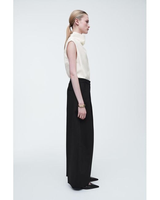 COS Black Wool-Blend Wide-Leg Trousers