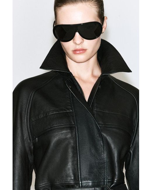 COS Black Belted Leather Workwear Jacket