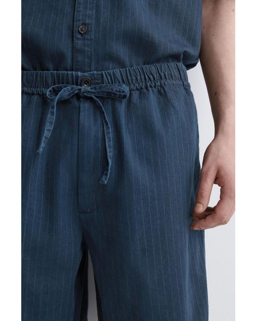 COS Blue Pinstriped Denim Drawstring Shorts for men