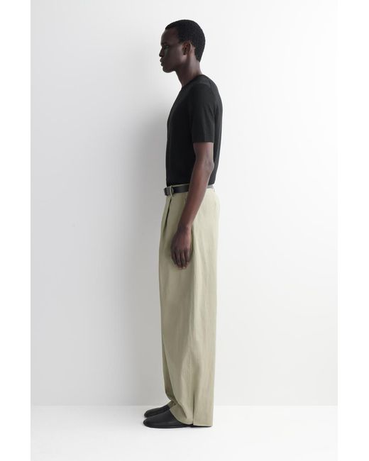 COS Green Cotton-Linen Relaxed-Fit Barrel-Leg Trousers for men