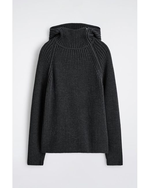 COS Black Chunky Ribbed Wool-Cotton Hoodie for men