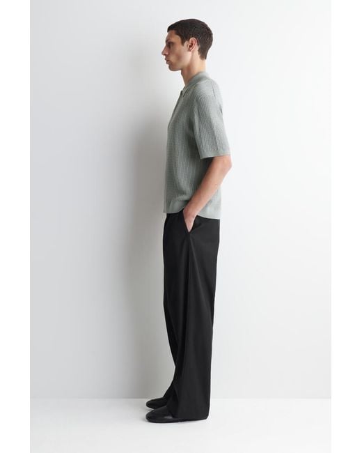 COS Gray Cable-Knit Cotton-Linen Polo Shirt for men