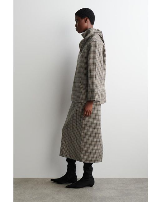 COS Gray Checked Double-Faced Wool Scarf Blouse