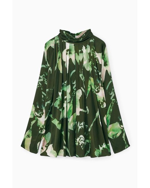 COS Green Pleated Batwing Blouse
