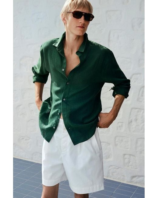 COS White Pleated Denim-Herringbone Shorts for men