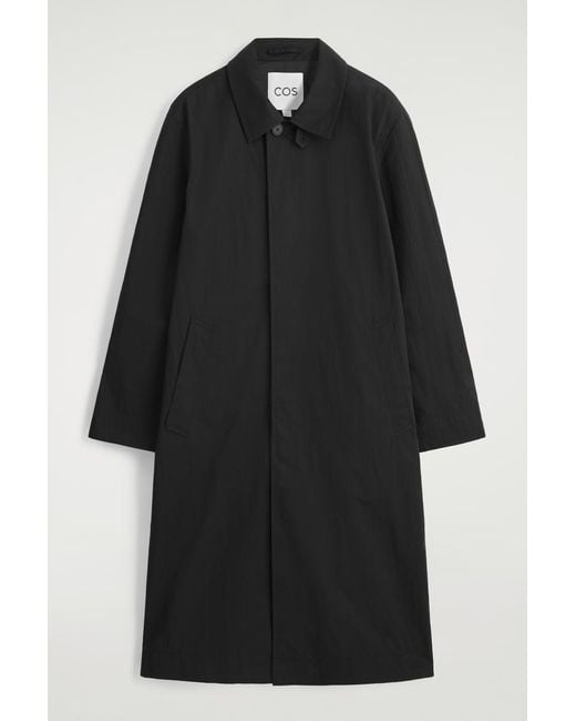 COS Black Cotton Long Trench Coat for men