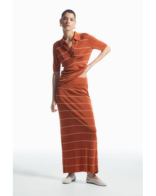 COS Orange Striped Knitted Maxi Skirt