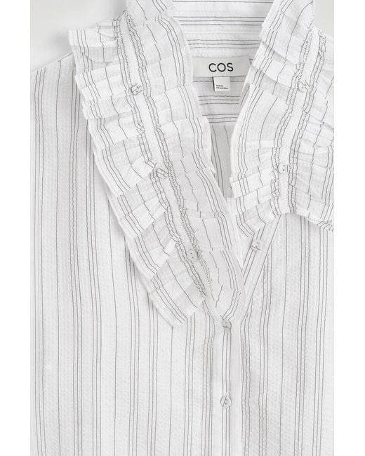 COS White Ruffle-Collar Seersucker Blouse