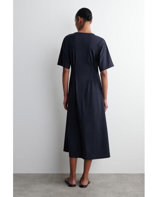 COS Blue Pintucked Cotton Midi Dress