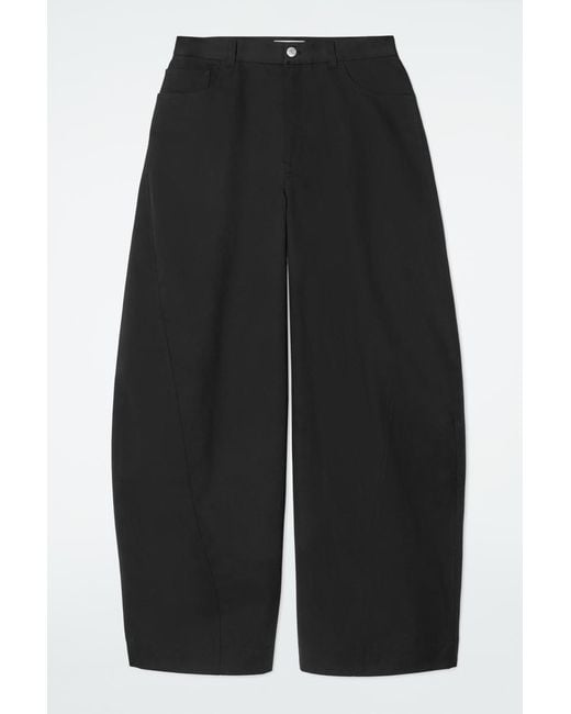 COS Black Deconstructed Cotton Barrel-Leg Trousers